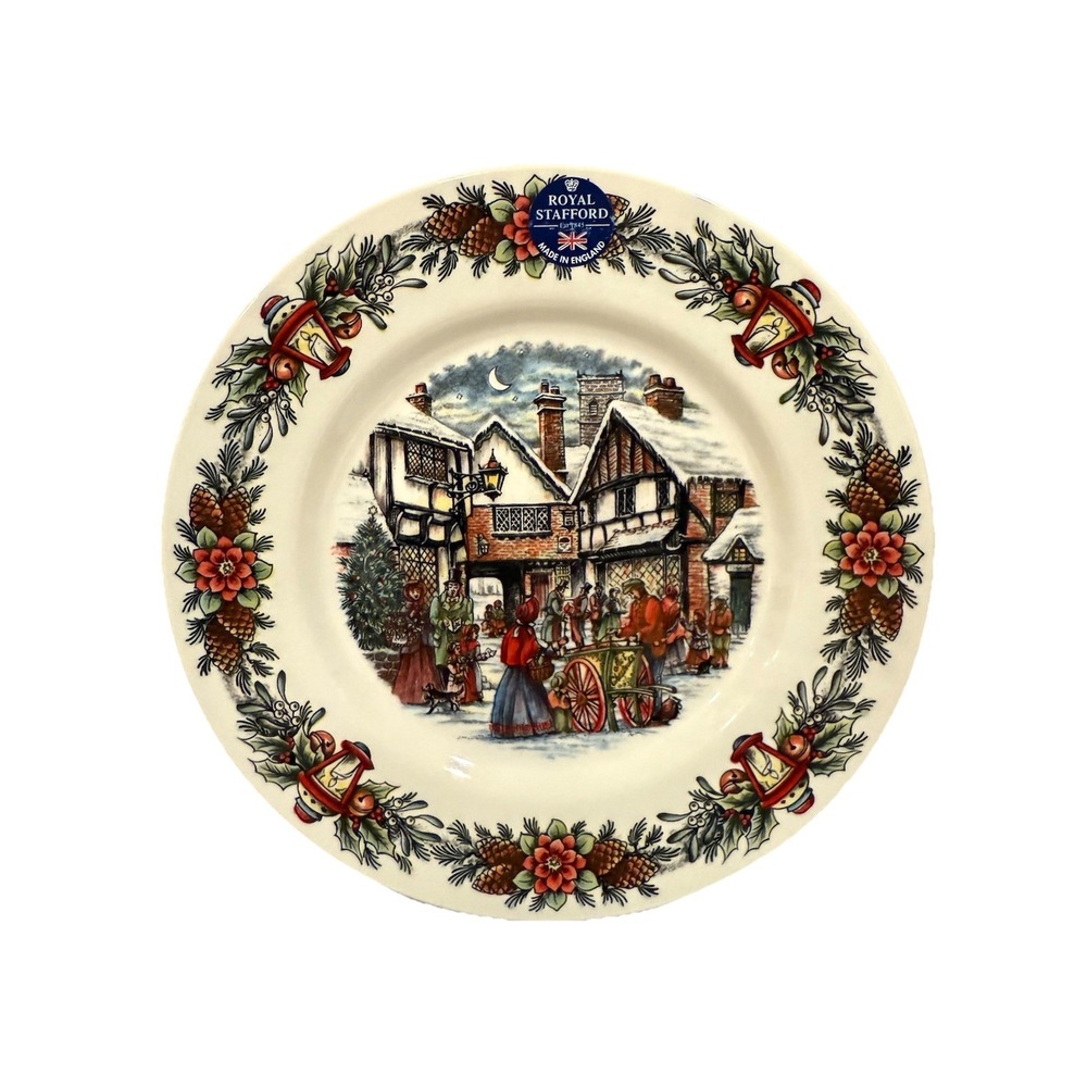 Royal Stafford Christmas‎ Dinner 4 Plates 11 Inch Hot Chestnuts Cart Carolers